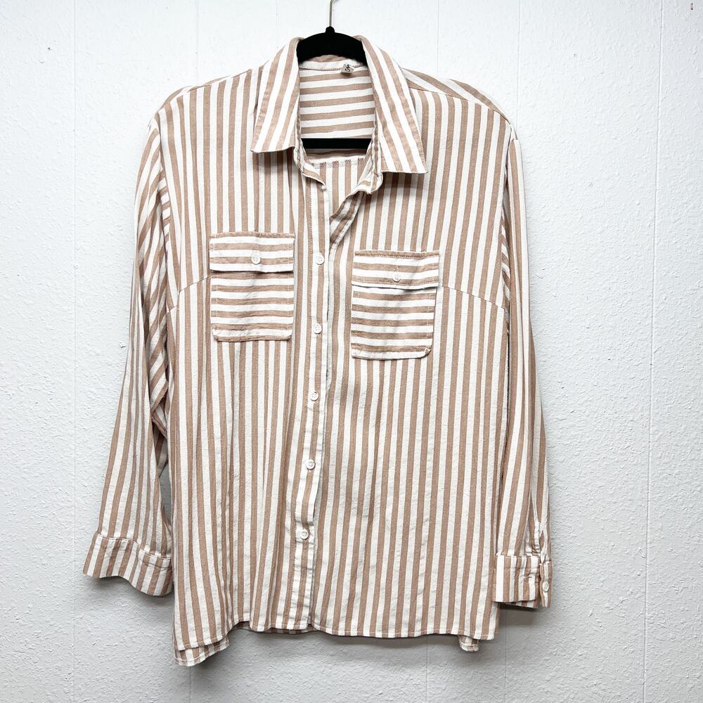 MSJ Striped Shirt Womens 2XL Cotton Business Capsule Workwear Minimalist Relaxed